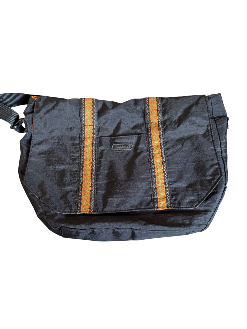 Baggallini Black Messenger Bag with Orange Trim